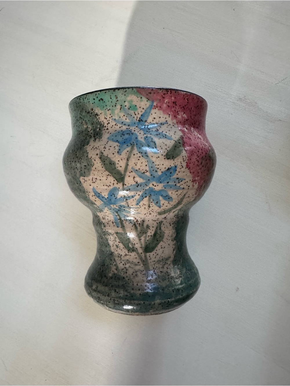 Malsnee Handcrafted Floral Ceramic Vase/goblet in Pink, Green, Blue